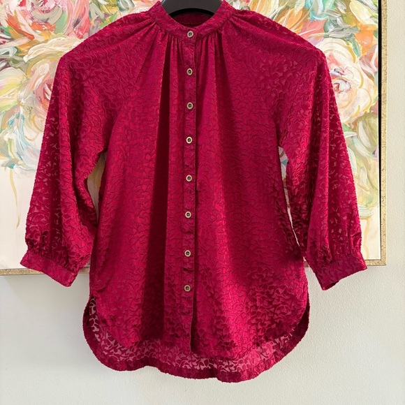 Anthropologie Susanna Burnout Velvet Buttondown Blouse Red XS - Picture 3 of 13